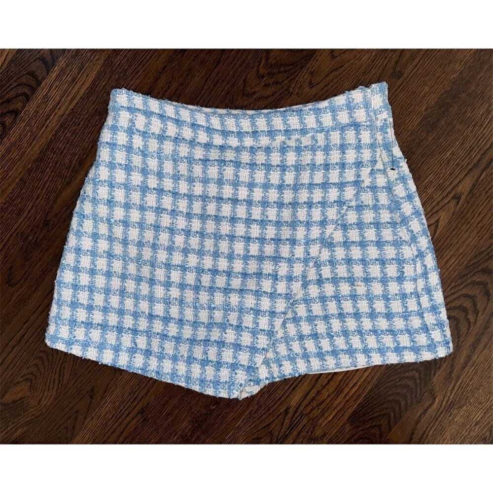 Jason Wu Women's Blue White Gold Checkered Boucle Tweed‎ Skort Size 10